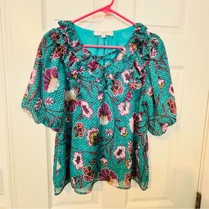 LOFT Teal and Purple Floral Blouse
